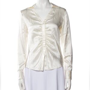 Theory Petite Elegant Cream Satin Blouse